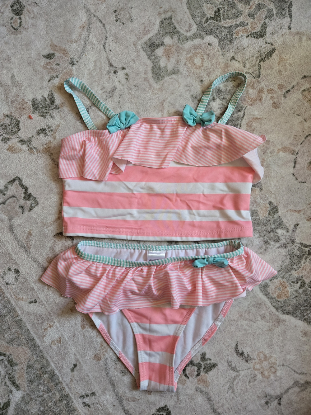 Penelope Mack Peach and Aqua Striped Girls' Two-Piece Swim Set